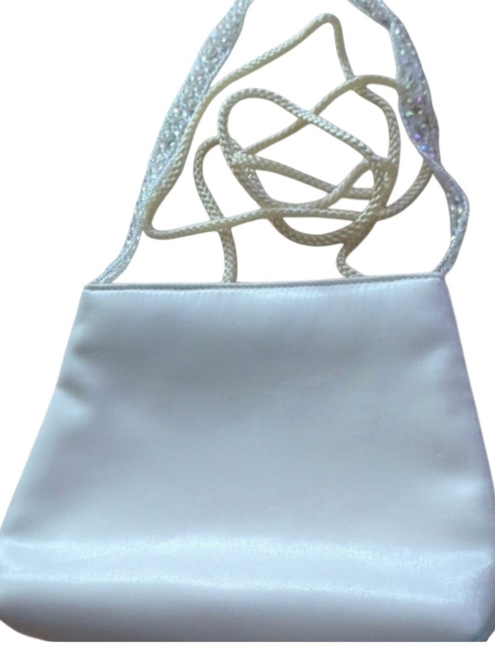 Chic Vintage Cream Satin Clutch with Beaded Strap